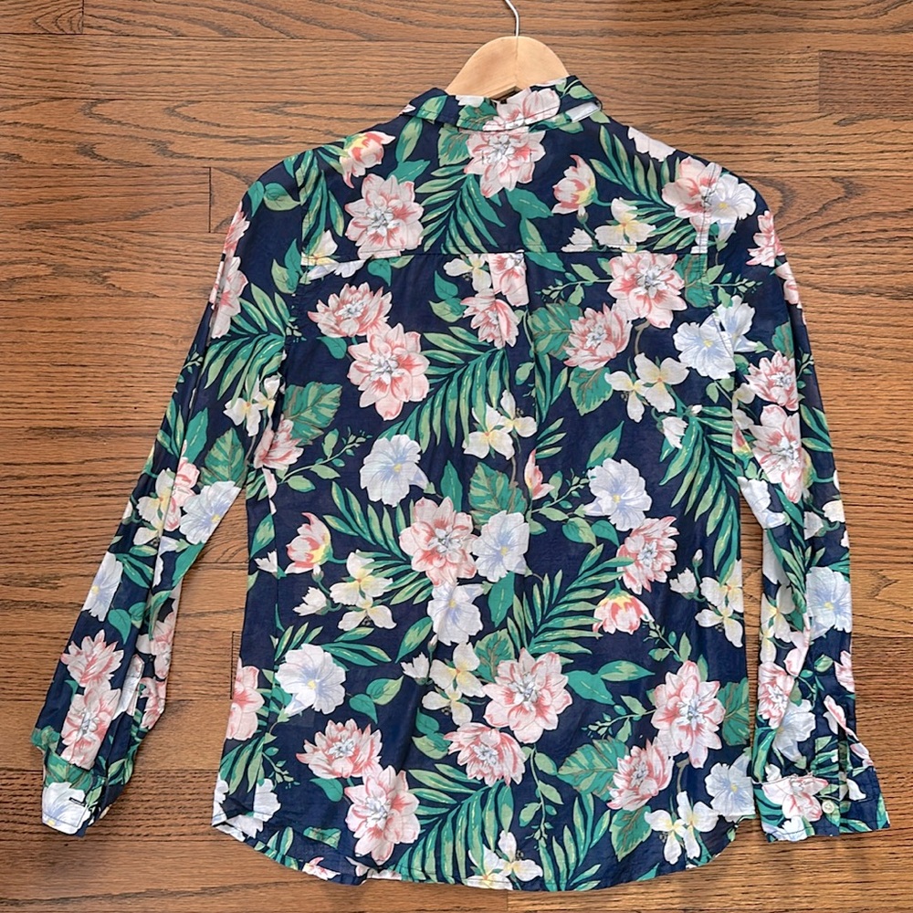 Old Navy Navy Hawaiian Floral Popover Blouse